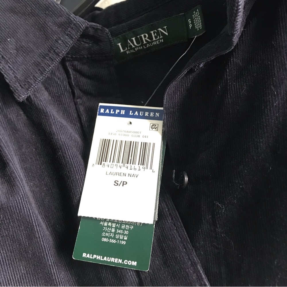 Lauren Ralph Lauren Navy Blue Corduroy Button Down Shirt Size S - Picture 6 of 7